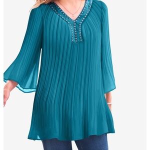 Embellished pleated blouse